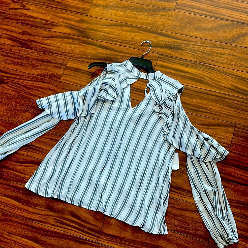 Striped Ruffle Cold Shoulder Top. New with tags